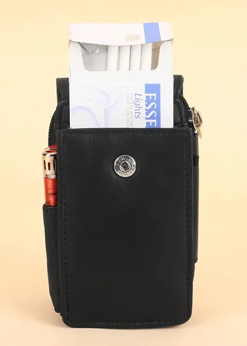 Miniatura 2 de Leatherboss - Estuche de cuero para cigarrillos con soporte para encendedor y bolsillo con cremallera (negro)