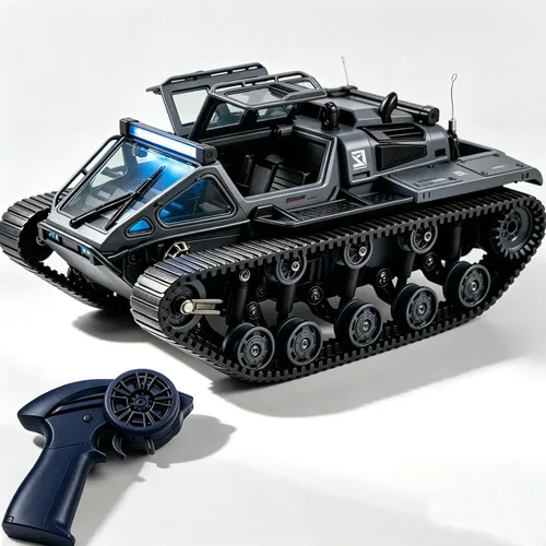 XINGRUI Carro de control remoto a escala 1:16, tanque de control remoto militar todoterreno con 4WD, velocidad y dirección ajustables, 2 baterías y