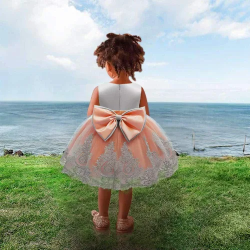 Miniatura 6 de CMMCHAAH - Vestidos de fiesta y concurso, con encaje y bordado, con lazo, tutú y diadema, para bebés y niñas, tallas 0-6T