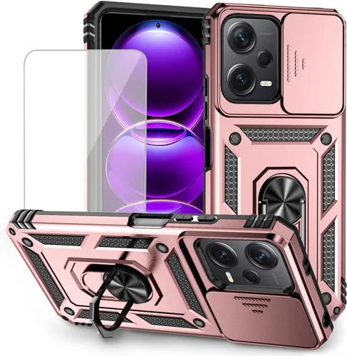 Miniatura 12 de Funda para Redmi Note 12, Poco X5 5G 22111317PG con protector de pantalla de vidrio templado y cubierta de cámara deslizante, anillo magnético
