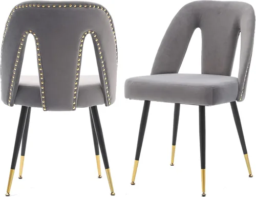 Miniatura 15 de Aoowow Juego de 2 sillas de comedor modernas, sillas laterales tapizadas de terciopelo con cabezas de clavos y patas de metal negro con punta Azul