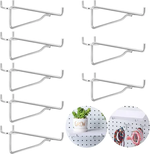 Hotop Juego de soportes de metal para estantes de tablero de clavijas de 1/8, 3/16, organizador de tablero, accesorios, estantes y cestas, soportes