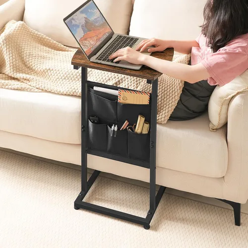 Miniatura 6 de HOOBRO Mesa auxiliar en forma de C, mesa auxiliar de 28.3 pulgadas para espacios pequeños, mesa de sofá con bolsa de almacenamiento, mesa auxiliar
