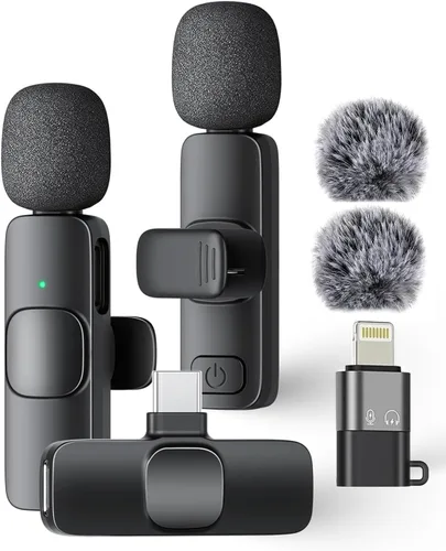 Mini micrófono de solapa inalámbrico para iPhone, iPad, teléfono Android, PC, portátil, mini micrófono Plug-Play con reducción de ruido, micrófono