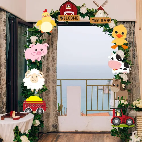 Miniatura 3 de Blulu Decoraciones de fiesta temática de animales de granja, pancarta de recortes de animales de granja, letreros de puerta para baby shower