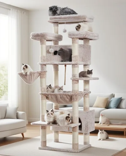 Miniatura 11 de Gitelsnour Árbol para Gatos de Interior Gatos Grandes Adultos, Torre para Gatos de 74" con 3 Plataformas Grandes, 2 Canastas, 2 Condos, Postes Gris