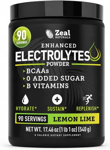 Miniatura 13 de Zeal Electrolyte Powder - 90 porciones Polvo de electrolitos Keto Cero azúcar, BCAA, vitaminas B Potasio, zinc, magnesio Bebida