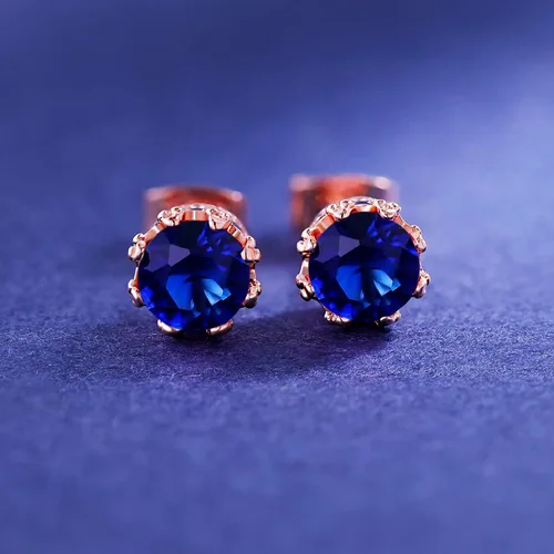 Miniatura 15 de MDFUN Aretes chapados en oro rosa para mujer, 0.236 in, corona brillante redonda, piedra natal, regalo de cumpleaños