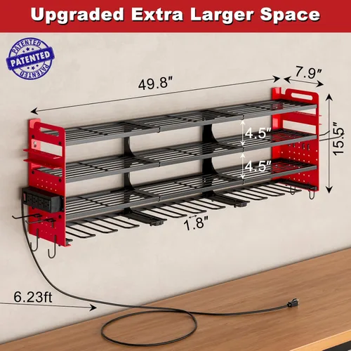 Miniatura 2 de Soporte de taladro inalámbrico para 12 unidades, organizador grande de herramientas eléctricas, soporte de pared con tablero de clavijas lateral
