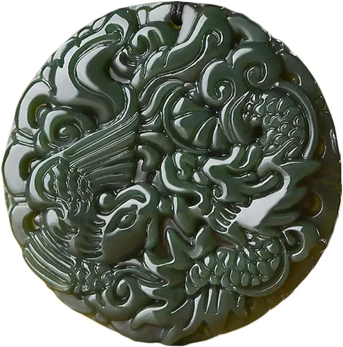 Miniatura 29 de China Natural Hetian Green Jade Nefrita Tallado Fengshui Zodiaco Dragón Bestia Colgante Amuleto Dragón 3#
