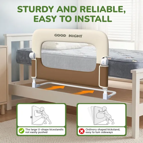 Miniatura 4 de Barandilla protectora de cama para niños pequeños, altura ajustable de 32 pulgadas y riel de cama portátil plegable para bebé, barandillas de cama