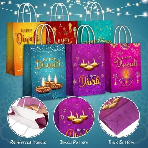 Miniatura 3 de Cholemy 18 bolsas de regalo Diwali – Festival de luces con asas – Bolsas de regalo de cumpleaños de Sydney de papel Diwali – Suministros de fiesta