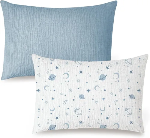 Miniatura 19 de Konssy Funda de almohada de muselina para almohada de 13 x 18 pulgadas, paquete de 2 fundas de almohada de algodón suave y transpirable para niños