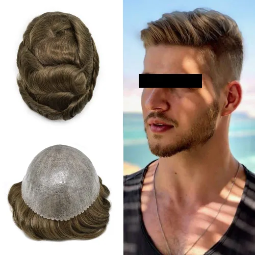 Miniatura 54 de Toupee - Sistema de reemplazo de cabello de polietileno completo para hombre, cabello humano europeo para hombre, tupé de 0.004 in, piel duradera