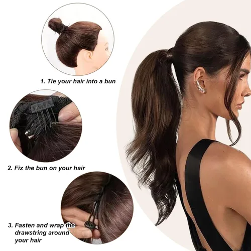 Miniatura 5 de Extensión de cola de caballo de cabello lacio, mezcla de extensiones de cola de caballo con cordón, rubias para mujer, múltiples capas, sintético