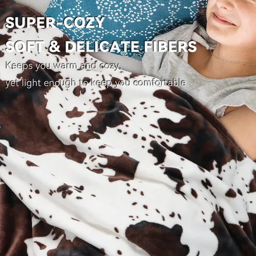 Miniatura 8 de Manta de vaca para niños de 40 x 50 pulgadas, ropa de cama de forro polar ultrasuave para niños y niñas, manta ligera para cochecito de bebé, bonita
