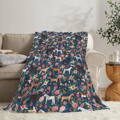 Miniatura 2 de Manta de caballo para niñas y mujeres, manta de franela de forro polar de animales del oeste, suave y ligera, manta de felpa azul para niños