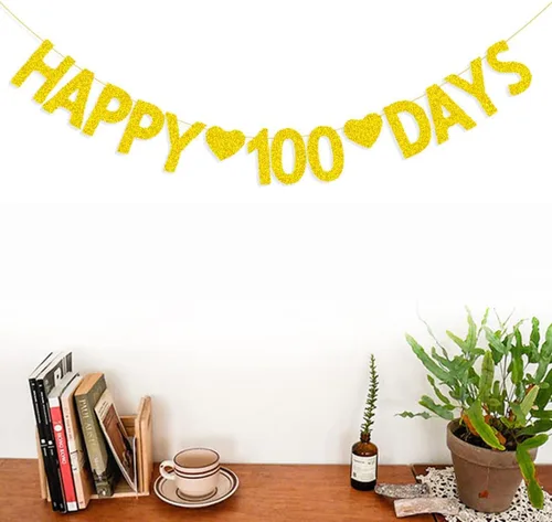 Miniatura 4 de Morndew Cartel de feliz 100 días con purpurina dorada para baby shower, fiesta de cumpleaños, suministros de decoración