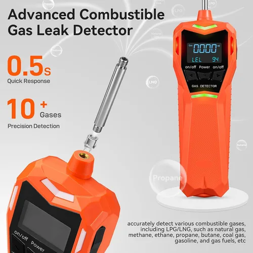 Miniatura 2 de Detector de gas recargable, detector de gas natural con clip trasero y 2 sondas, detector de fugas de gas combustible de propano metano butano