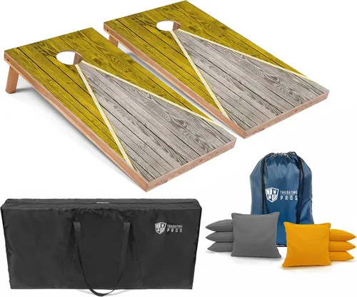 Miniatura 25 de Tailgating Pros Juego de tablero de Cornhole ligero con diseño piramidal con bolsas de frijoles y estuche de transporte, juego de cornhole