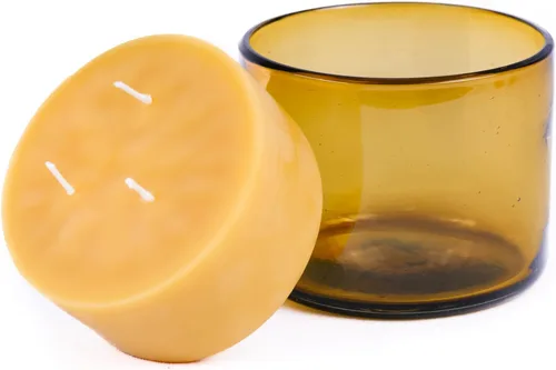 Miniatura 2 de Bluecorn Beeswax Recambio de vela de 3 mechas – Tarro de vidrio ámbar de 22 onzas, cera de abeja 100% pura, sin perfume, 40 horas de combustión
