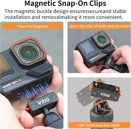 Miniatura 3 de VRIG 15.9" X5 Extended Mini cámara trípode para Insta360 Ace Pro2,360 portátil magnético liberación rápida Selfie Sticks mango agarre Vlog Monopod