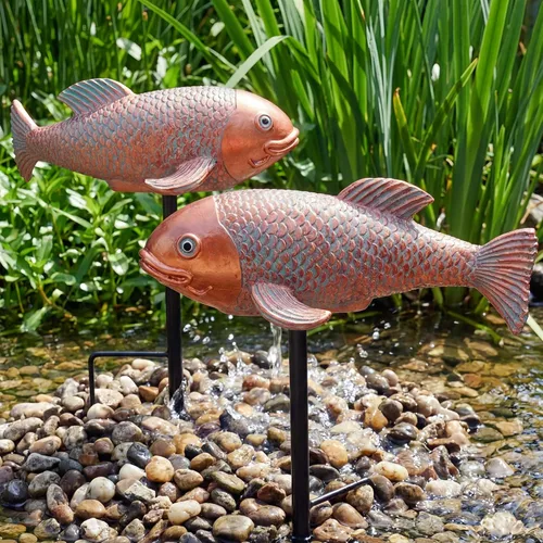 Miniatura 6 de Juego de 2 estatuas antiguas de Koi, escultura de jardín de peces reales de resina, elegante decoración de estanque de peces vivos para patio, Rojo