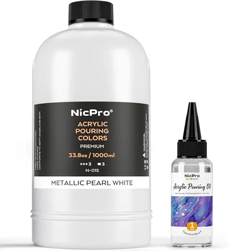 Miniatura 9 de Nicpro Pintura acrílica de color negro azabache, suministros de pintura premezclada de 33.8 onzas con aceite de silicona y guantes para lienzo