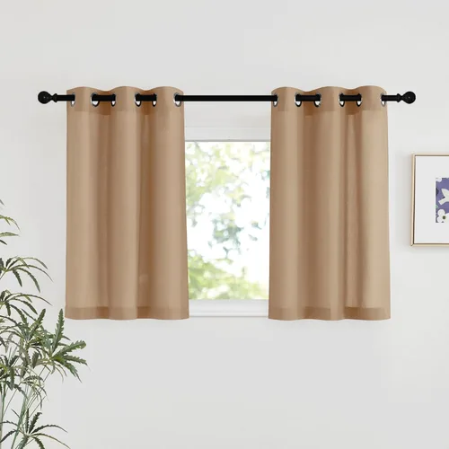 Miniatura 117 de NICETOWN Cortinas de lino natural con textura de lino para dormitorio, mezcla de lino rústica con ojales en la parte superior, semitransparentes
