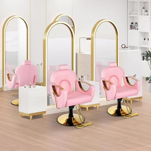 Miniatura 2 de Silla Rosa de Salón para Estilista de Cabello, Silla de Barbero para Barbería en Casa, Silla de Salón de Cabello Reclinable, Bomba Hidráulica