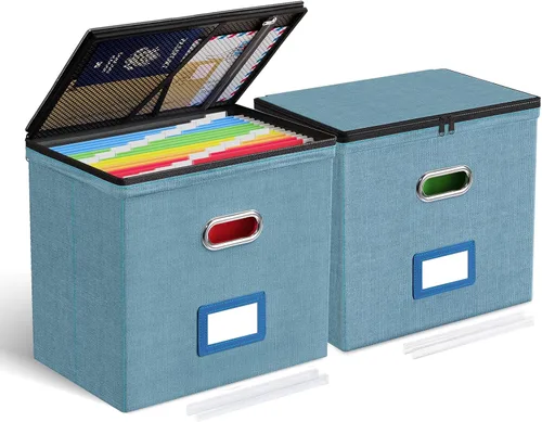 Miniatura 27 de Oterri Paquete de 2 cajas organizadoras de archivos con tapas, caja de archivos con bolsillos de malla, caja organizadora de documentos para Verde