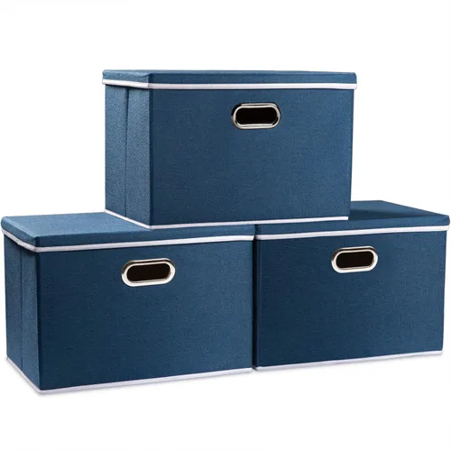 Miniatura 39 de PRANDOM Contenedor de almacenamiento plegable con tapa [1 unidad] Caja de almacenamiento decorativa de tela de lino, cesta organizadora con asas