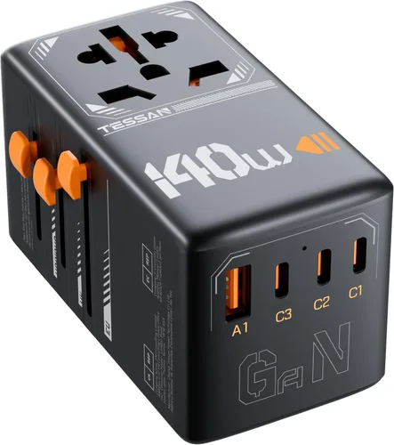 Miniatura 9 de TESSAN Adaptador de viaje universal, adaptador de corriente internacional con 4 puertos USB (1 USB C), adaptador de enchufe mundial cargador