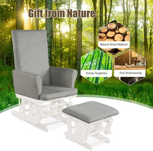 Miniatura 6 de Costzon Juego de cojín mecedor y otomano para bebé, muebles de madera para bebé, para siestas, lactancia, lectura, deslizador tapizado y silla Gris