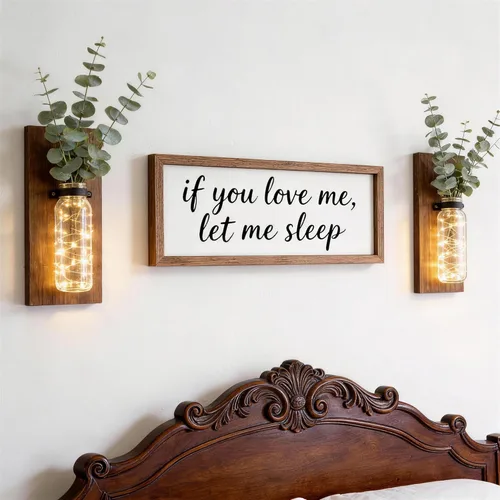 Miniatura 2 de Heiple Paquete de 2 apliques de pared de madera y vidrio, macetas de granja para plantas de interior, decoración rústica para sala de estar, jarrón