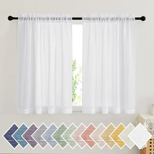 Miniatura 12 de NICETOWN Cortinas traslúcidas cortas para dormitorio, 45 pulgadas de largo, con textura de lino, cortinas semitransparentes de gasa que mantienen