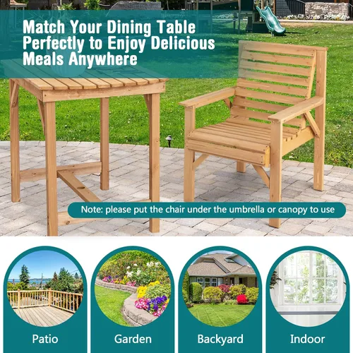 Miniatura 8 de Giantex Sillas de comedor para patio al aire libre, sillas bistró de madera maciza, respaldo inclinado, asiento ancho, sillas interiores