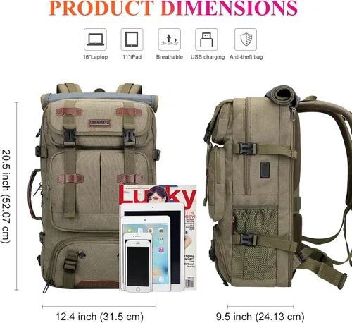Miniatura 8 de WITZMAN Mochila de Viaje para Hombres 40L Grande Equipaje de Mano Aprobado por Aerolíneas Convertible 3 en 1 Bolsas para Laptop Caben 17 pulgadas