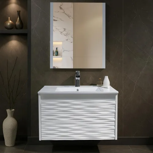 Miniatura 14 de BLOSSOM Tocador de baño blanco de 48 pulgadas con fregadero, tocador de baño flotante de madera con fregadero de 48 pulgadas, espejo, gabinete