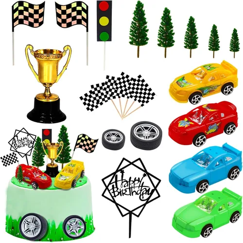 Miniatura 11 de MEMOVAN Decoración para tarta de camiones, decoración de tarta de camión para niños, coche de carreras para tarta de cumpleaños, decoración