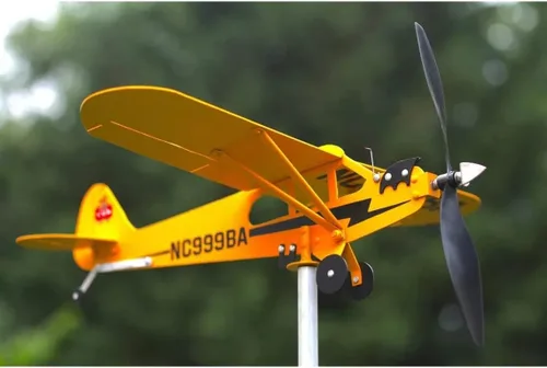 Miniatura 3 de Veta de avión Piper J3 Cub 2023, regalos para los amantes del vuelo, decoración de veletas de avión, molino de viento hecho a mano, fácil
