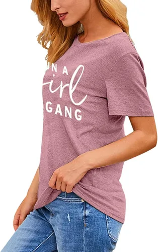Miniatura 2 de MOUSYA Camiseta de manga corta con texto en inglés "I Run A Girl Gang" para mujer, camiseta casual de verano para mamá