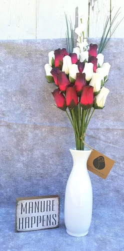 Miniatura 2 de Rojo con puntas negras y ramo de rosas de madera blanca (2 docenas)