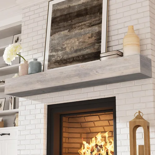 Miniatura 34 de Eshoma - Repisa para chimenea artesanal; estante sólido para colocarse sobre la chimenea; estante flotante montado en la pared con soportes Nogal
