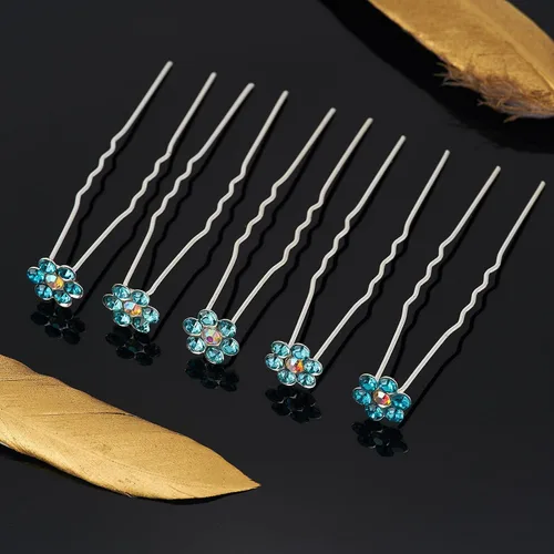 Miniatura 3 de QIUTIMIY Paquete de 20 horquillas para el cabello con flores de cristal (azul) con diamantes de imitación para novia, boda, accesorios de joyería