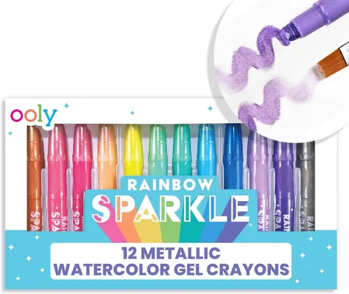 Miniatura 8 de Ooly Smooth Stix - Crayones de gel para niños y adultos con pincel, juego de 6 colores arcoíris de acuarela para vidrio y papel con estuche, juego