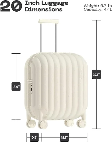 Miniatura 4 de artrips Maleta ligera Hardside con ruedas giratorias y juego de equipaje con bloqueo TSA, Blanco, Diseño de pan