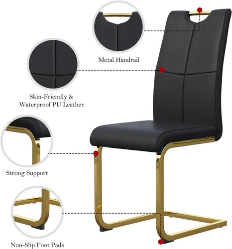 Miniatura 4 de Juego de 2 sillas de comedor, modernas sillas de comedor de piel sintética, sillas tapizadas para cocina, comedor, respaldo alto ergonómico