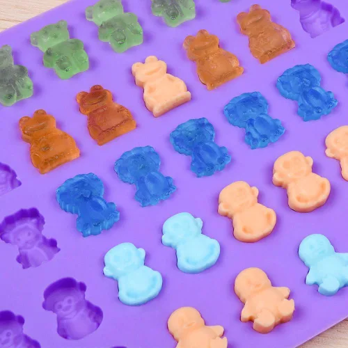 Miniatura 7 de Moldes de silicona para gomitas de caramelo – Moldes de chocolate que incluyen osos, ranas, leones, monos, pingüinos de goma de silicona premium, 5