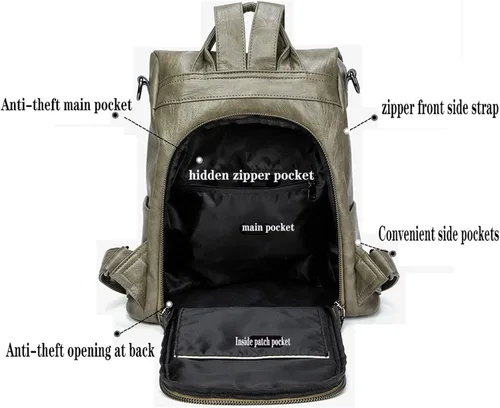 Miniatura 3 de Mochila para mujer, bolso de viaje de piel sintética suave, bolso de mano grande y bolso de hombro, mochila informal para universidad antirrobo